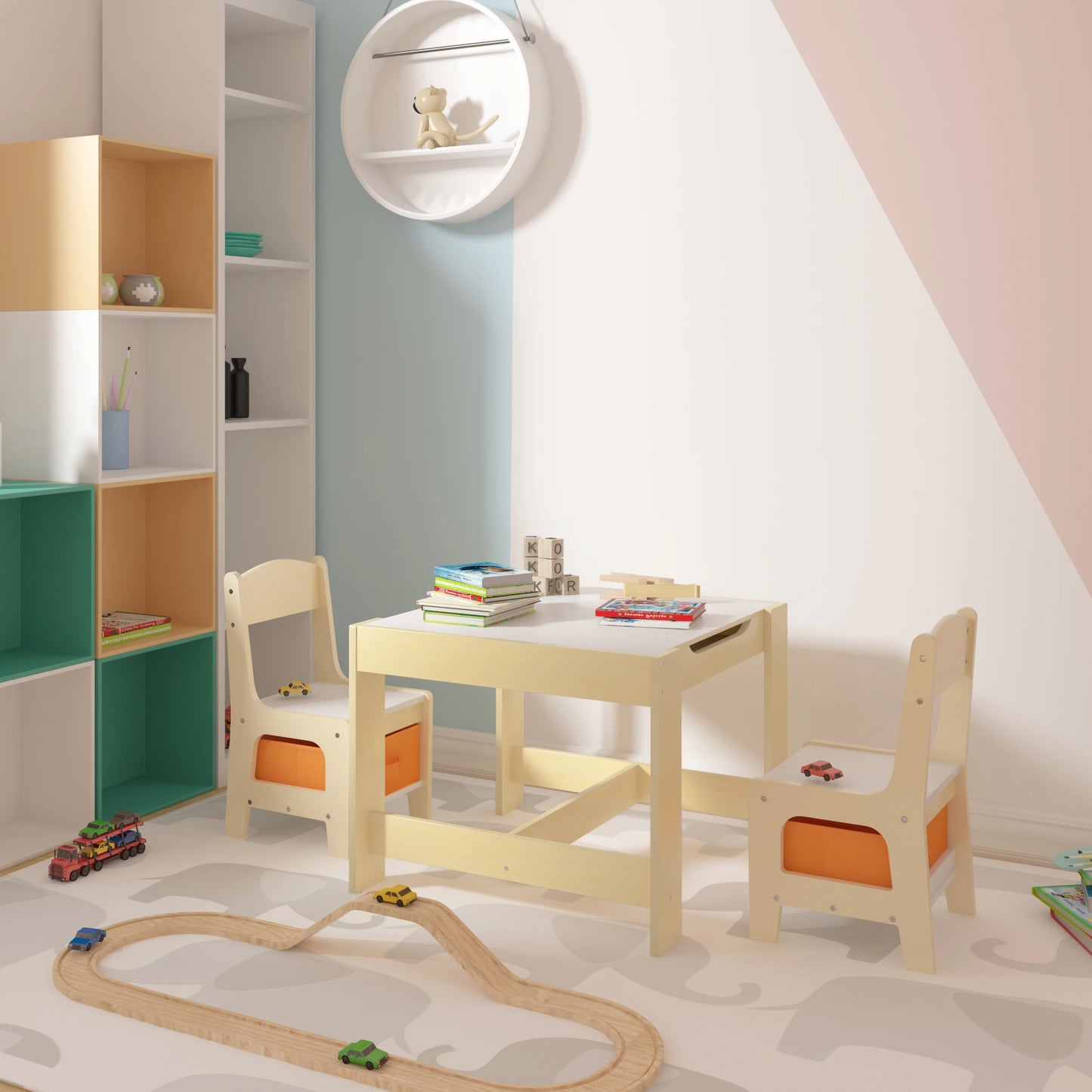 Kids wooden table with 2 chairs
