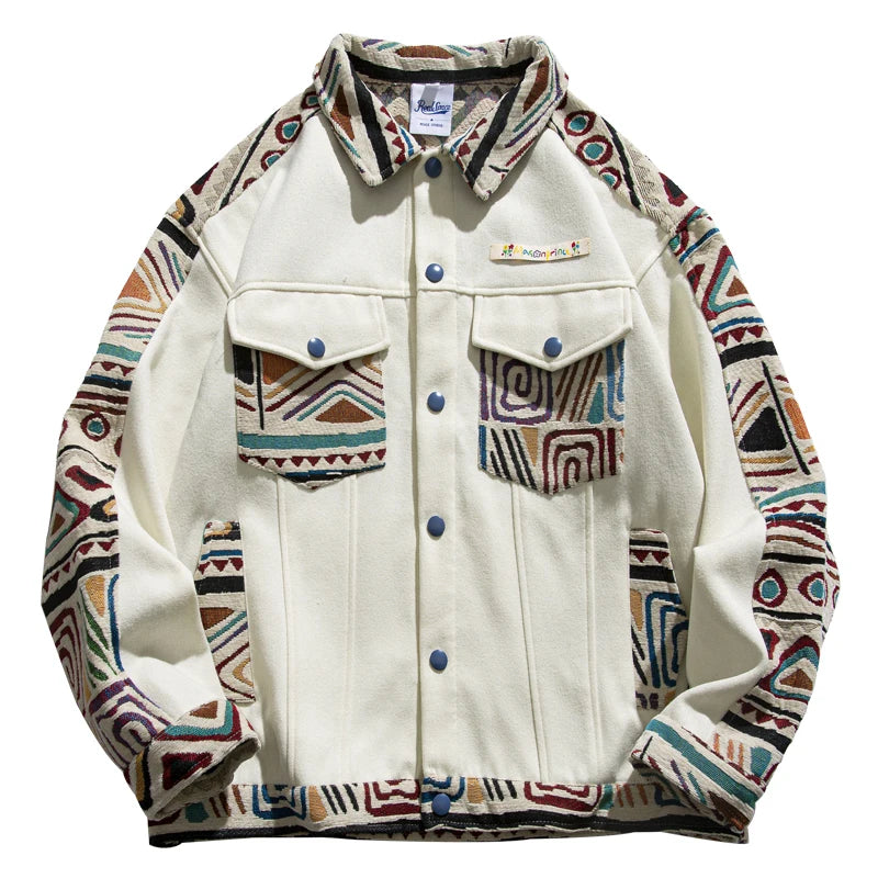 Ethnic style spliced loose single-breasted jacket