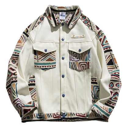 Ethnic style spliced loose single-breasted jacket