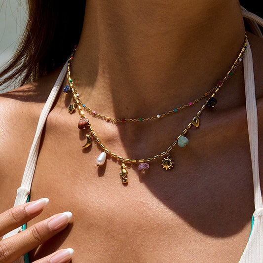 Stainless Steel Natural Stone Pendant Necklace