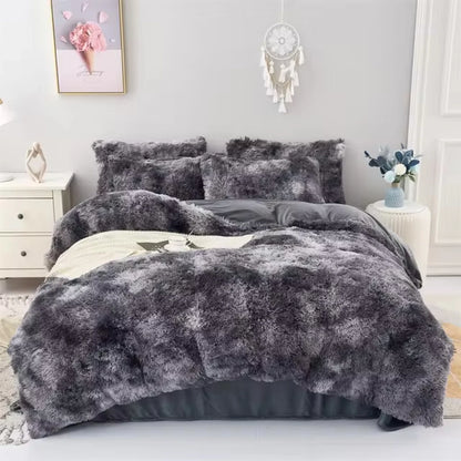Warm and cozy plush three-piece bedding set