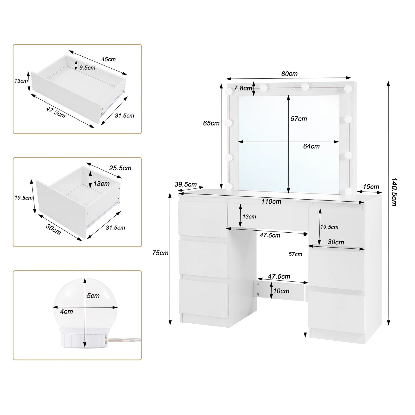 Cosmetic table with led lighting
