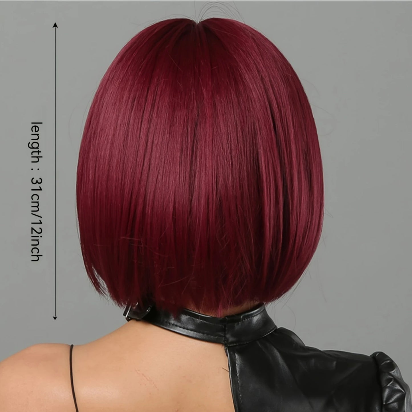 12 inches long red bobo synthetic hair wig