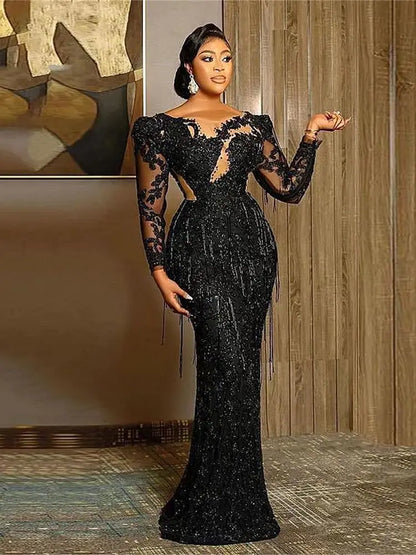 Lace appliques crystal beaded party dress