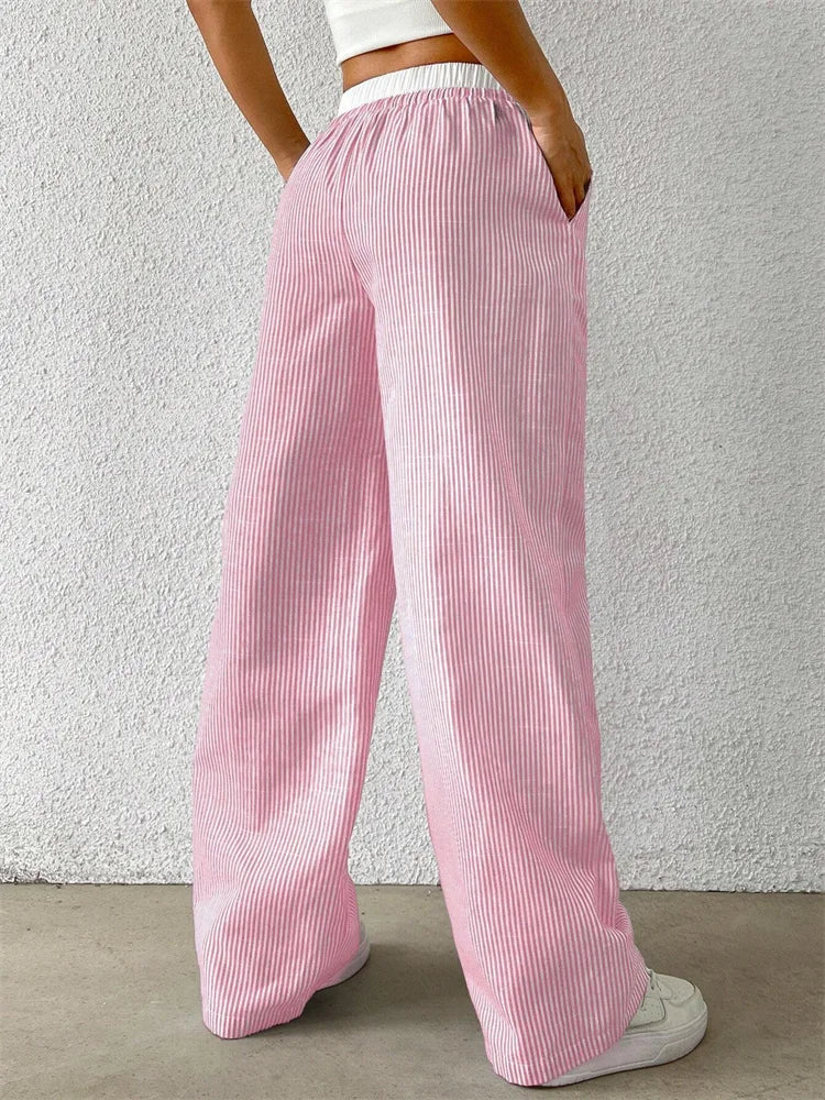 Women's casual striped woven wide leg pants