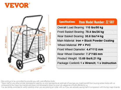Folding Shopping Cart with Removable Waterproof Liner