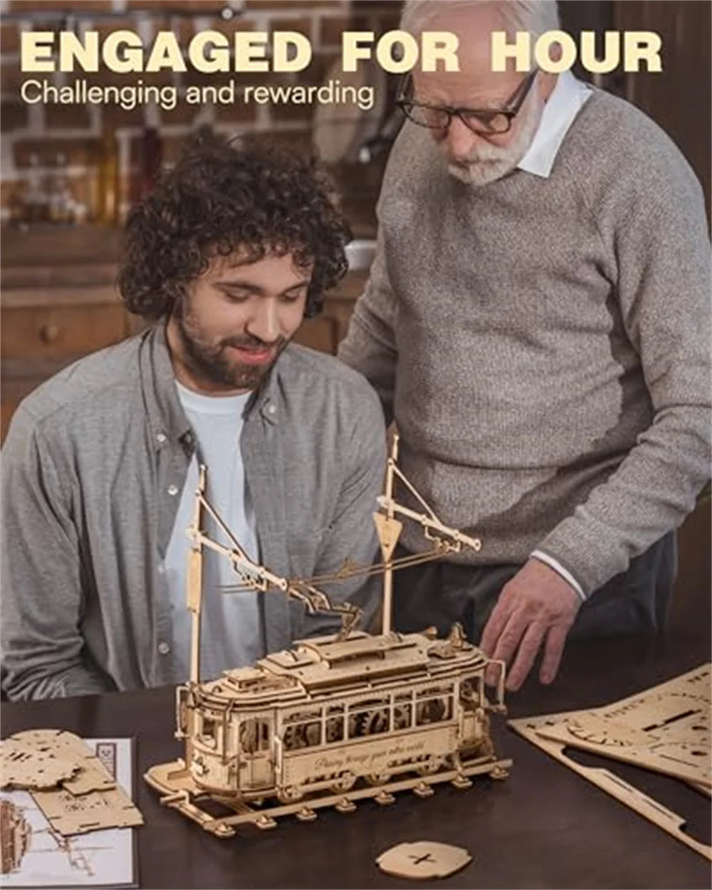 3d wooden puzzle gear drive tram