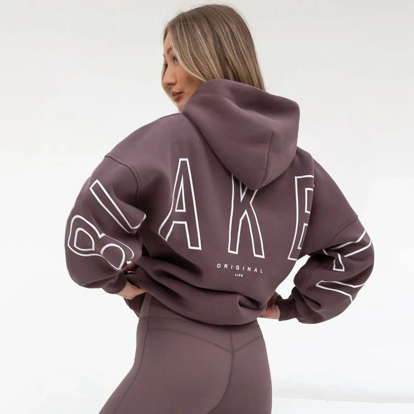 Women's letter printed long sleeved hooded pullover