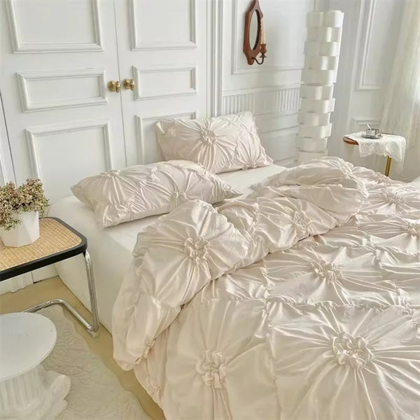 Elegant 3D Twist Flowers King Size Bedding Set