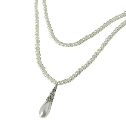 Multi Layer Simulated Pearl Tassel Pendant Necklace
