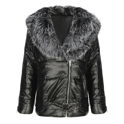 Down cotton padded parkas big fur collar coat