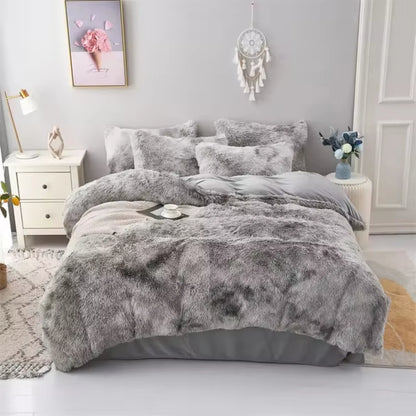 Warm and cozy plush three-piece bedding set