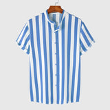 Striped Stand Collar Short Sleeve Summer Shirt