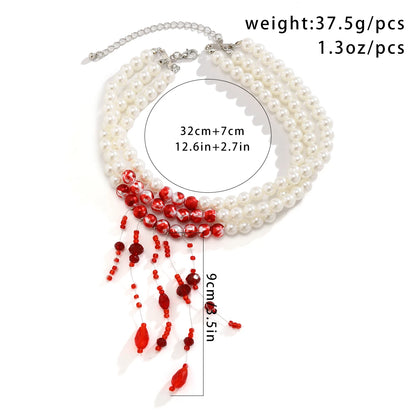 Halloween Vintage Imitation Pearl Tassel Pendant Necklace