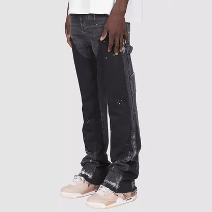 Men's painting patch baggy stacked jeans