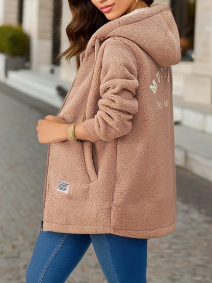 Hooded thickened fleece-lined wool jacket