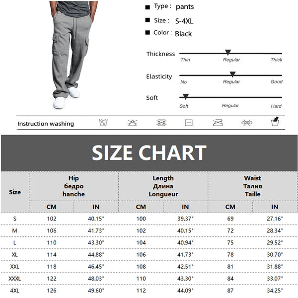 Straight Fit Drawstring Long Multi-pocket Pants