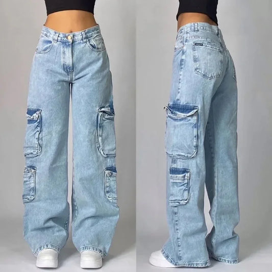 Fashion retro punk high waist wide leg trousers