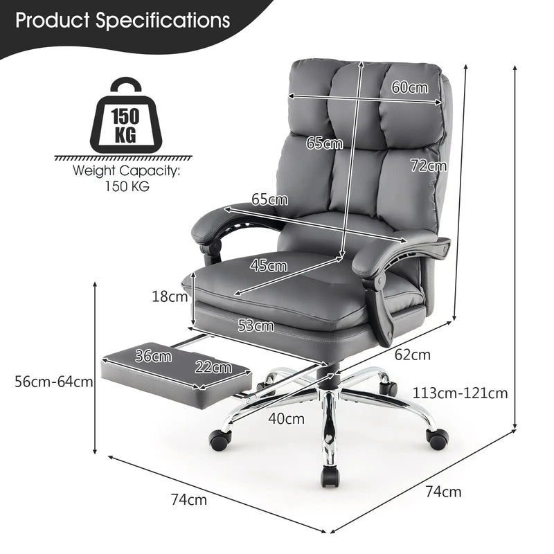 Ergonomic Padded Reclining Chair With Retractable Footrest