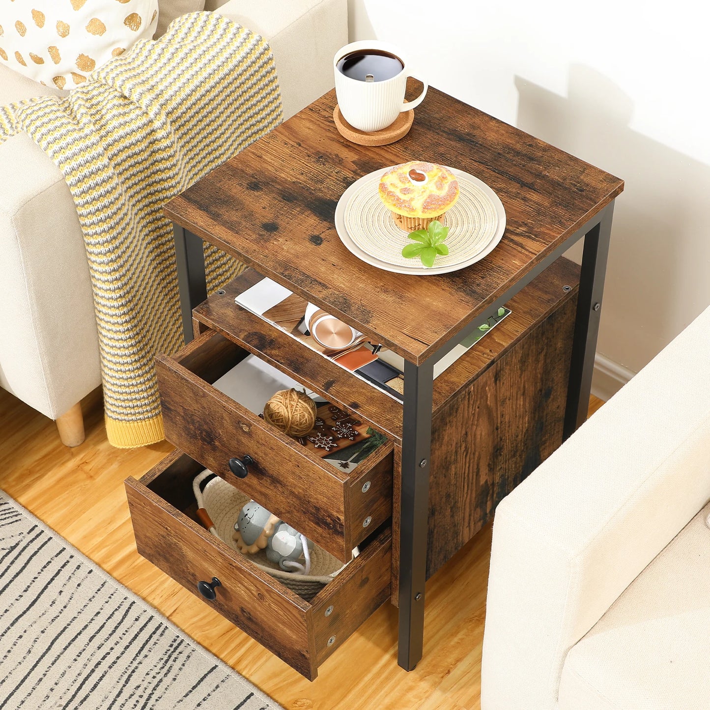 Nightstand bedside table with 2 drawers