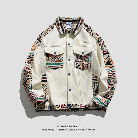 Ethnic style spliced loose single-breasted jacket