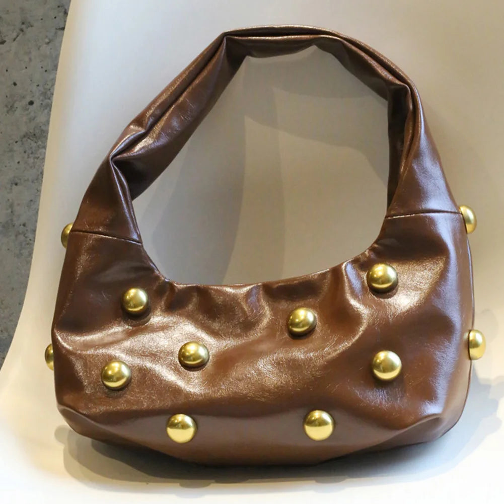 Elegant pu leather rivet shoulder bag