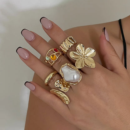 Exaggerated Metal Flower Open Rings
