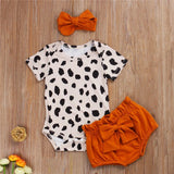 Leopard Print Short Sleeve Romper 3pcs Outfit Set
