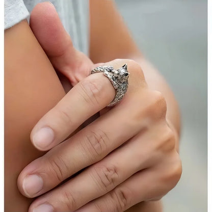 Vintage Black Alloy Cartoon Kitten Open Ring