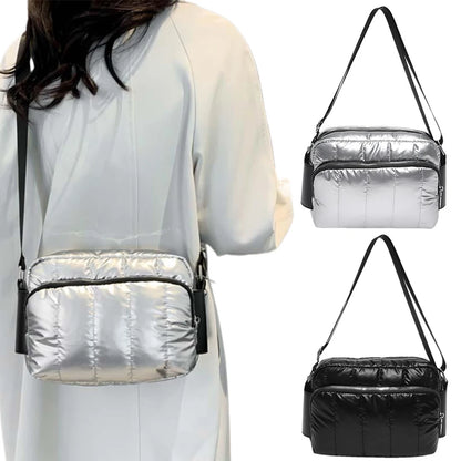 Quilted cotton adjustable strap handbag