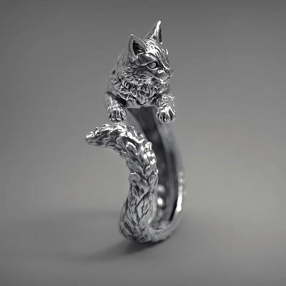 Vintage Black Alloy Cartoon Kitten Open Ring