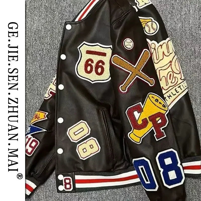 Trendy embroidery leather jacket