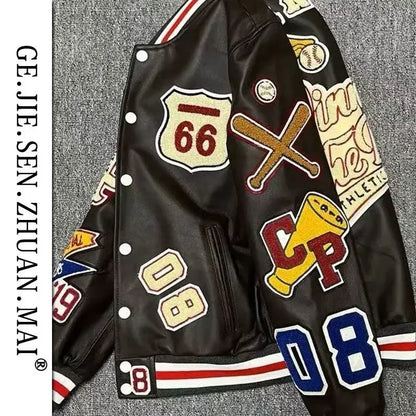 Trendy embroidery leather jacket