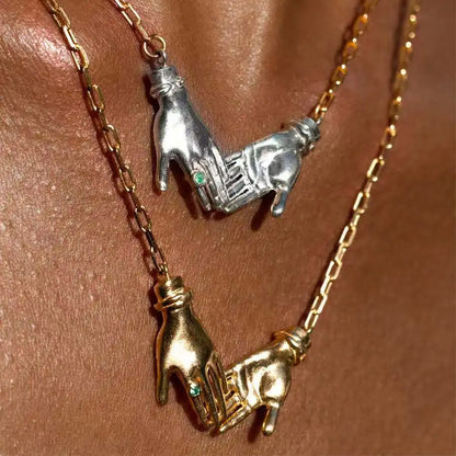 Creative Handshake Shaped Pendant Necklace
