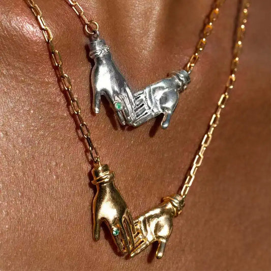 Creative Handshake Shaped Pendant Necklace