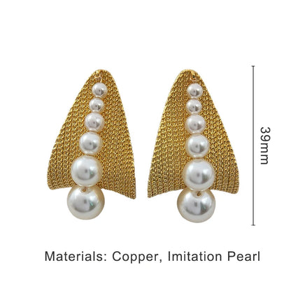 Geometric Metal Imitation Pearl Post Earrings