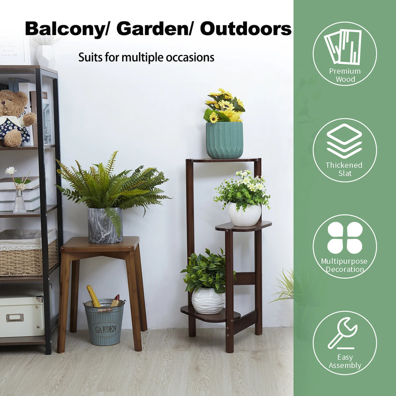 3 Tier Bamboo Tall Corner Plant Rack