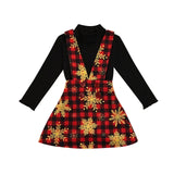 Solid Turtleneck Tops + Plaid Suspender Skirt Set