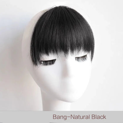 Synthetic fake bangs in hair extensions