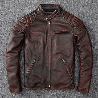 Vintage style cowhide genuine leather jacket