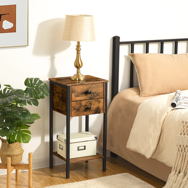 Bedside Table With 2 Drawers And Storage Shelf