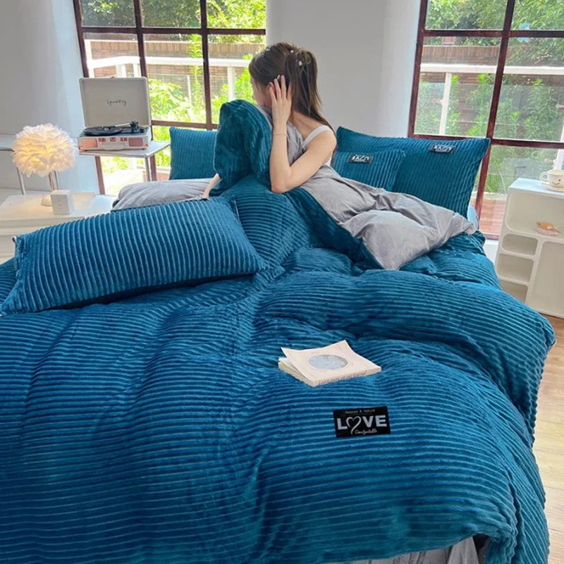 Coral Fleece Winter Warm Bedding Set