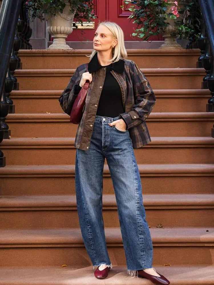 Fashion plaid patchwork women's jacket