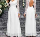 Women's Floral Lace Maxi Long Sleeve Wedding Dress