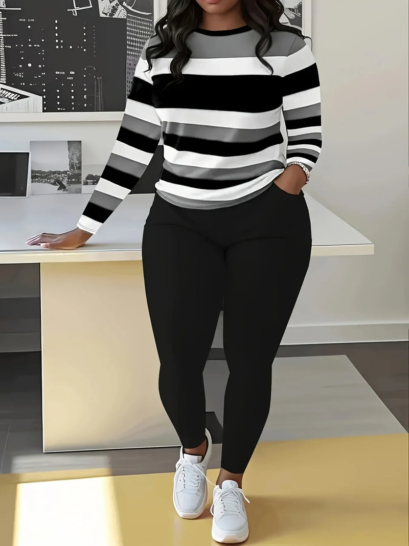 Casual O-Neck Long Sleeve Top and Long Pants Set
