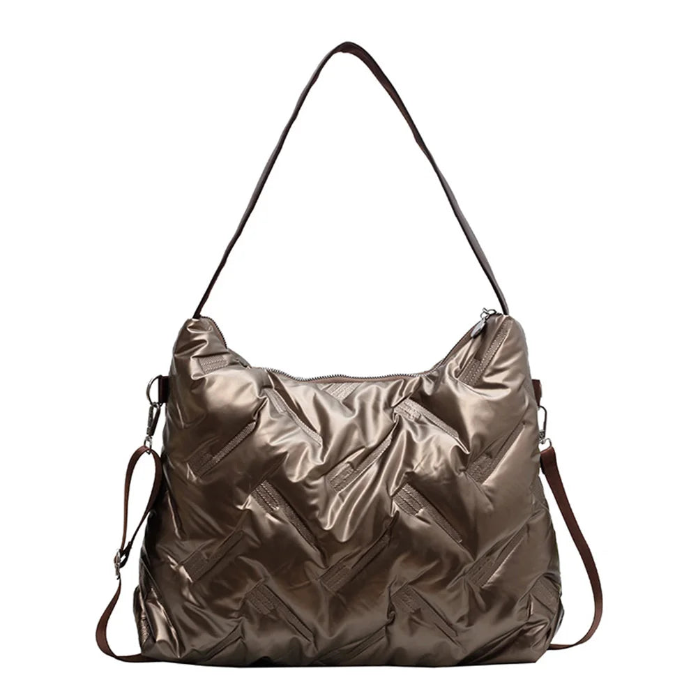 Cotton padded winter shoulder handbag