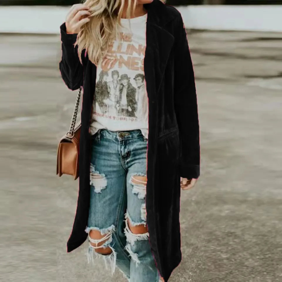 Long sleeve loose pocket ladies coats