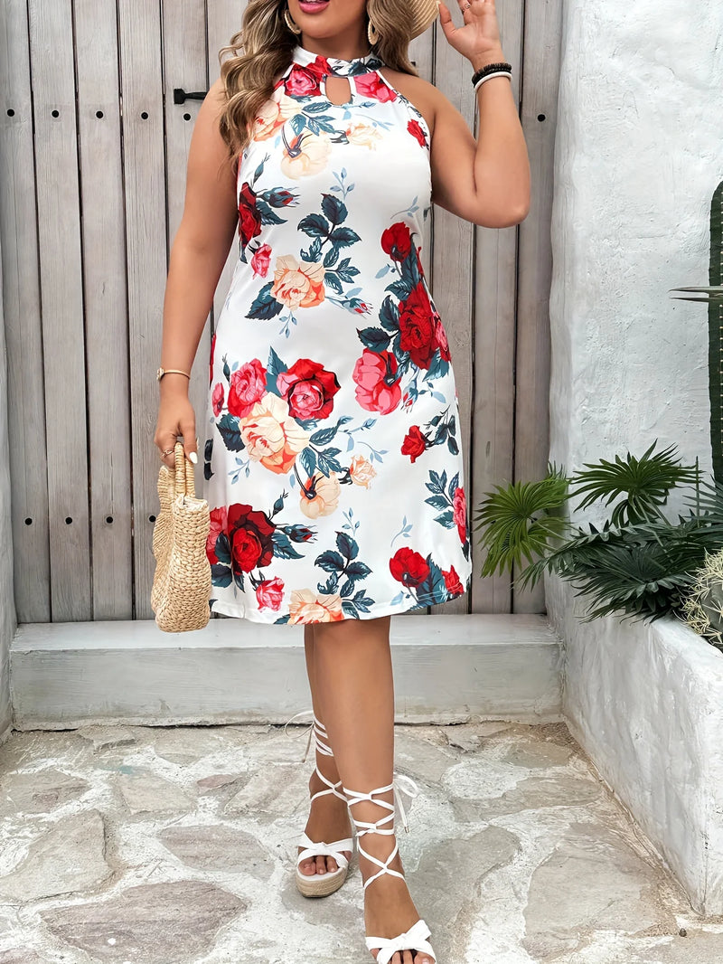 Plus Size Leopard Print Curved Hem Dress