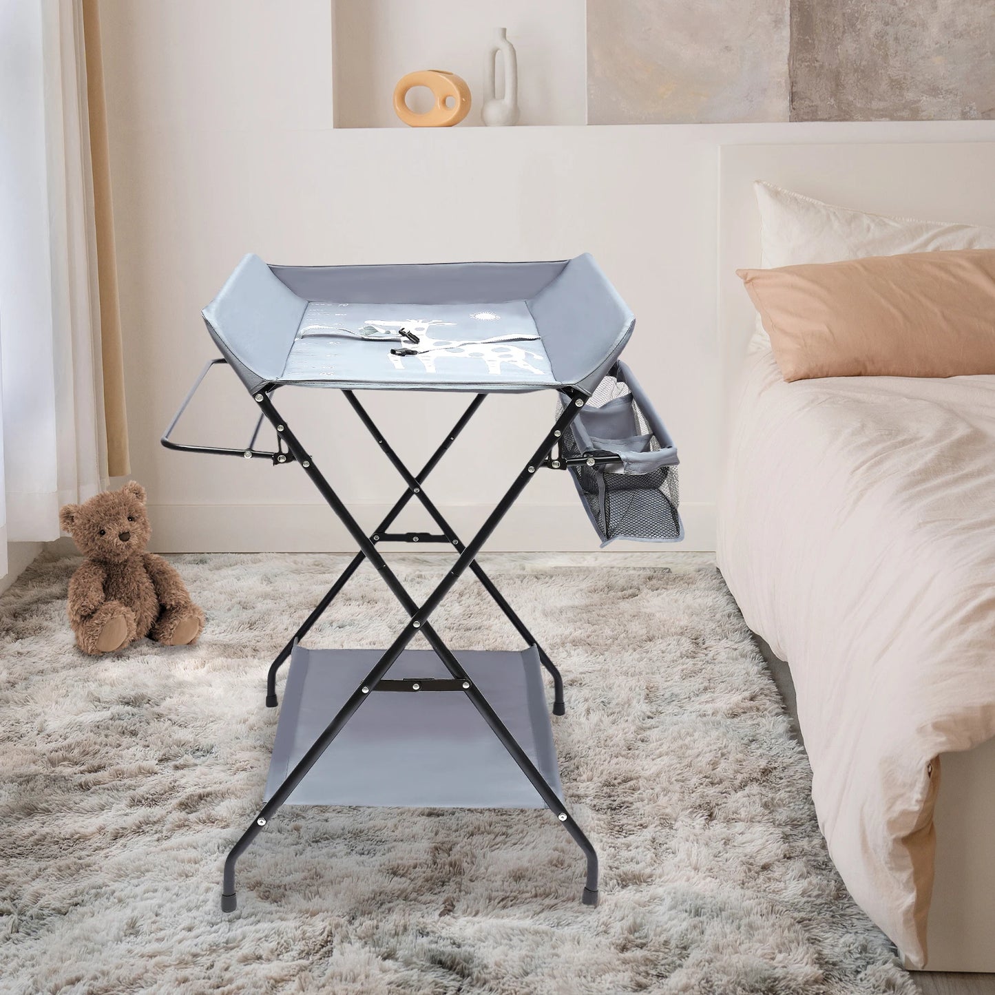Folding Infant Diaper Nursery Organizer Changer Unit