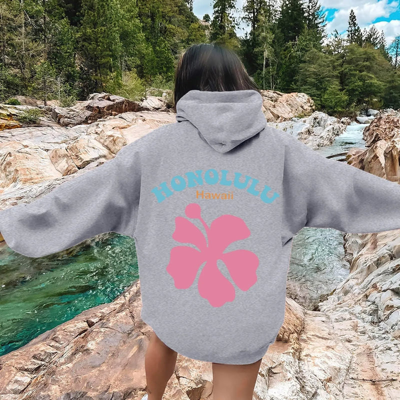 Women's Fleece Hooded Flower Embroidered Sweatshirt